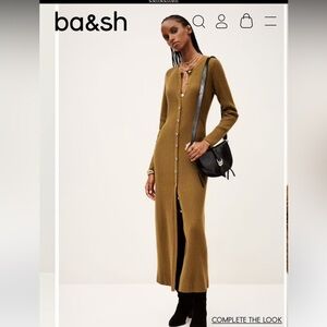ba&sh Olive Rib-Knit Button-Front Maxi Dress